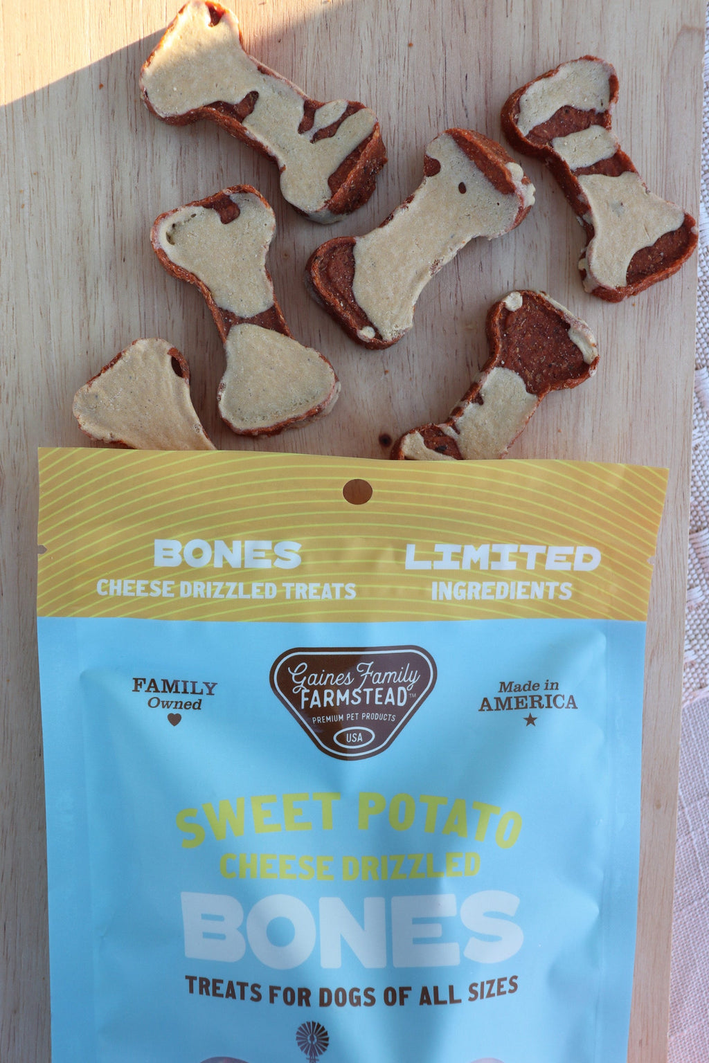 Cheese Drizzled Sweet Potato Bones